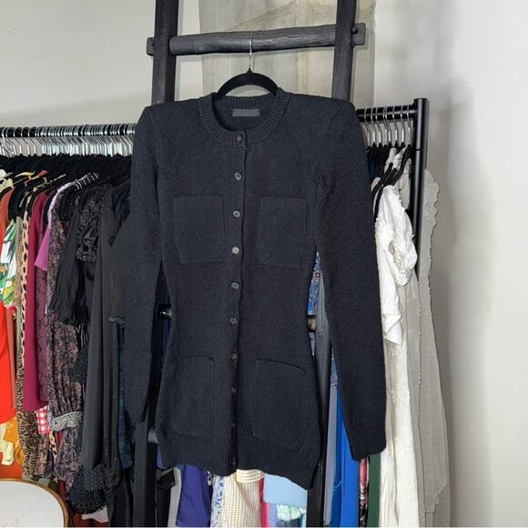 New WARDROBE.NYC Black Knit Cardigan Mini Dress with Shoulder Pads - Picture 7 of 17